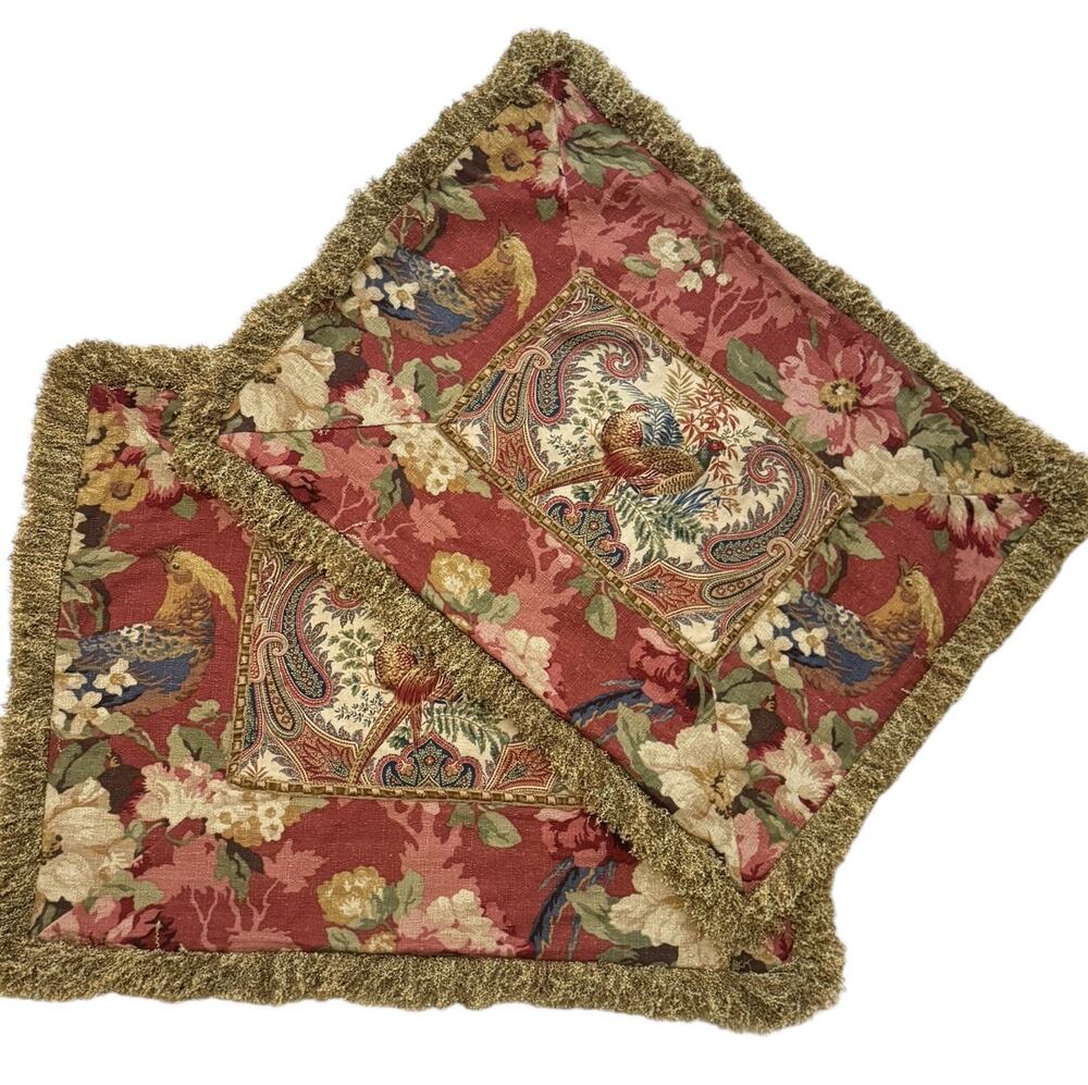 Traditions Pamela Kline Birds & Floral Print 2 Standard Pillow Shams Pheasants